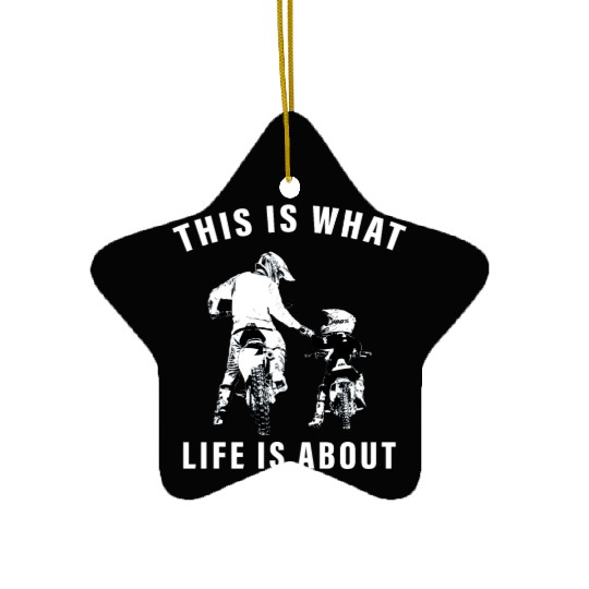 Dad Motocross Motorbike FMX Biker Dad with kids Ceramic Ornaments