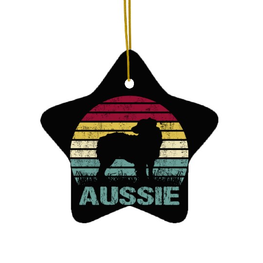 Aussie Australian Shepherd Retro Silhouette Ceramic Ornaments