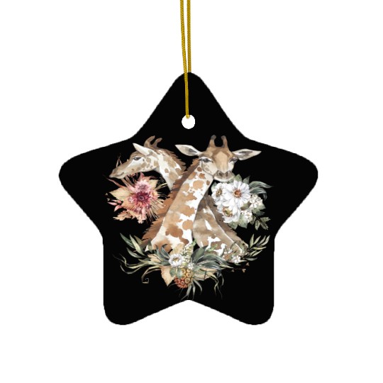 Kids Giraffe Wildflowers Africa Watercolor Motif Ceramic Ornaments