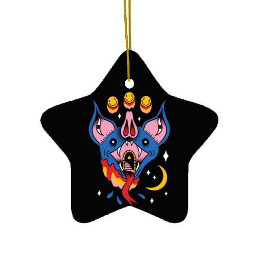 TRIPPY BAT TATTOO SURREAL Ceramic Ornaments