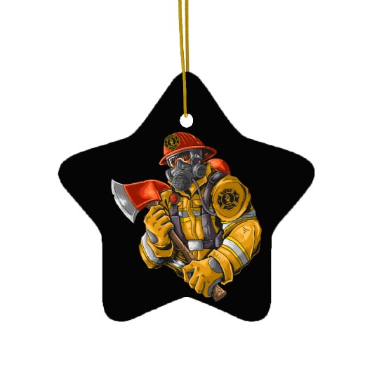 firefighter fire brigade fire station blueish use Ceramic Ornaments