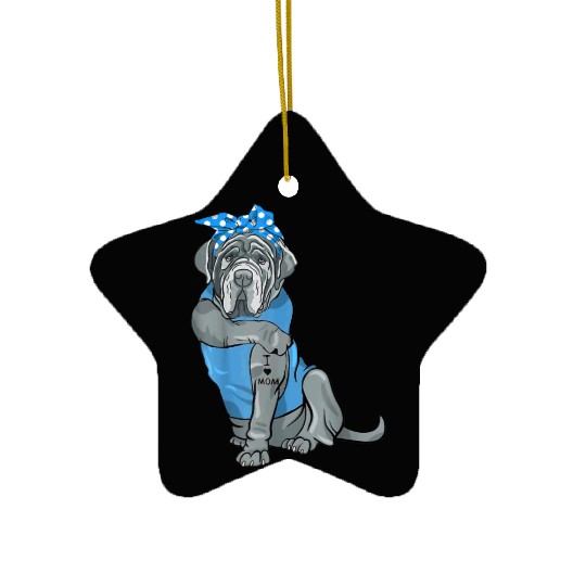 Neapolitan Mastiff Dog Tattoo I Love Mom Ceramic Ornaments