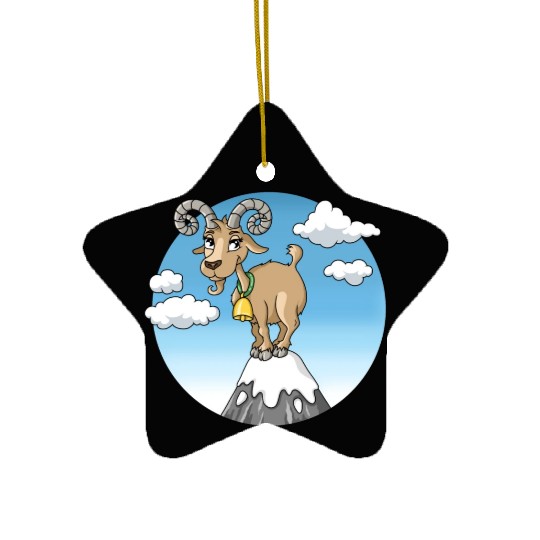 Mountain goat peaks with snow cartoon Ceramic Ornaments