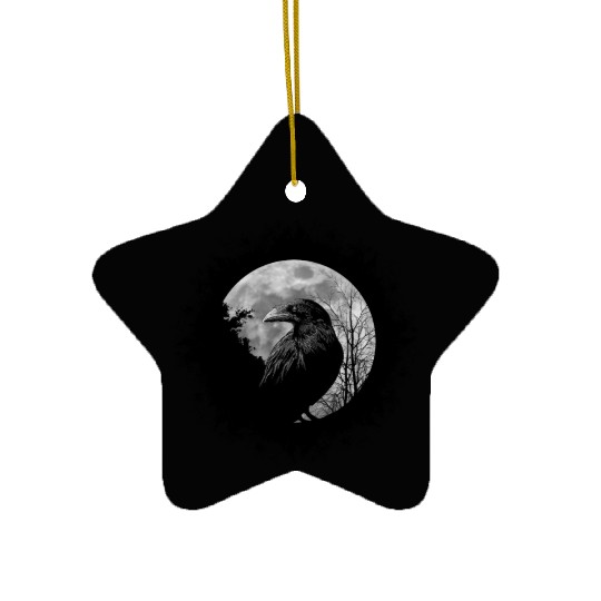 Mystic Black Crow Artwork Full Moon Raven Ceramic Ornaments