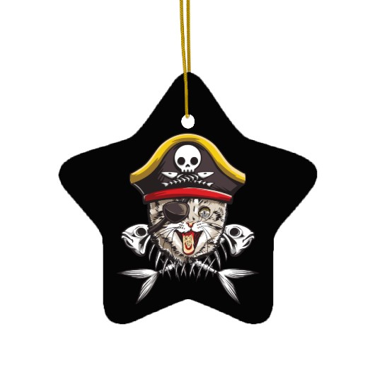 Cat Pirate Jolly Roger Flag Skull Crossbones Capta Ceramic Ornaments