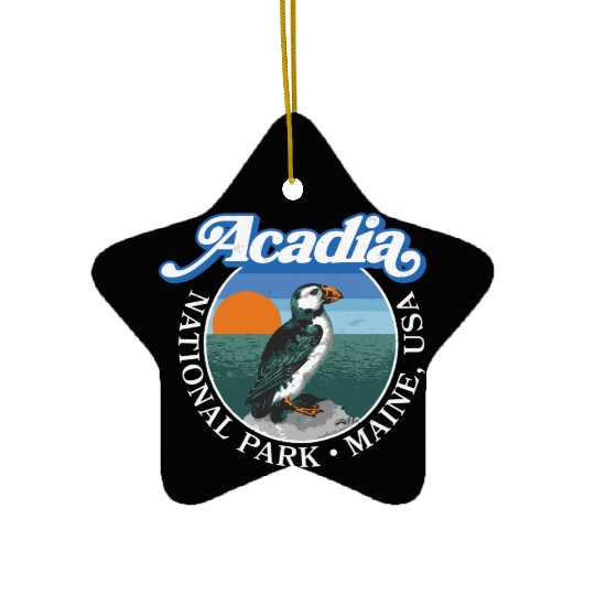 Retro Acadia National Park Vintage Maine Puffin Ceramic Ornaments