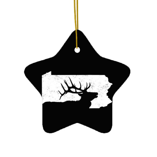 Pennsylvania Elk Hunting Bull Elk PA State Shape Ceramic Ornaments
