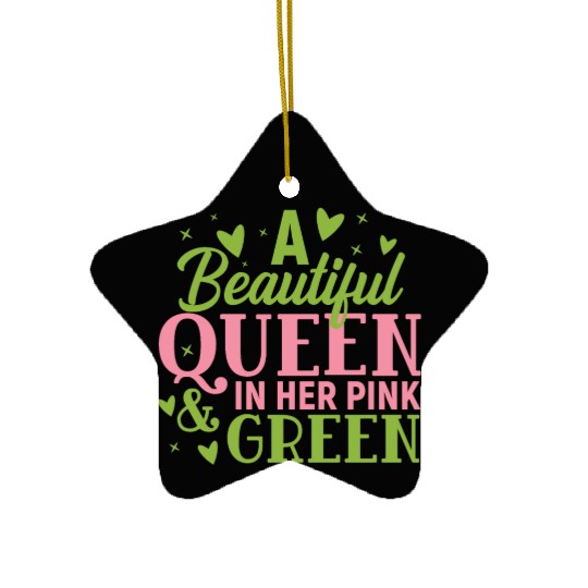 A Beautiful Queen in her Pink and Green | HBCU AKA Ceramic Ornaments