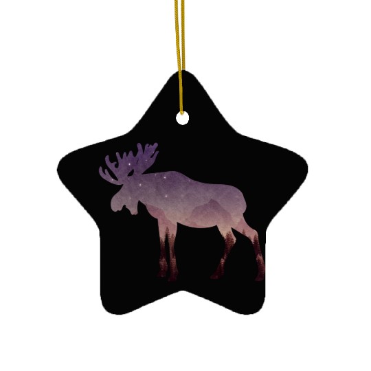 Coniferous Forest Inside Moose Silhouette Ceramic Ornaments