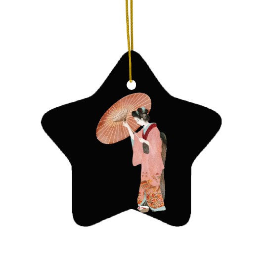 Japanese woman in kimono in a watercolor Ceramic Ornaments