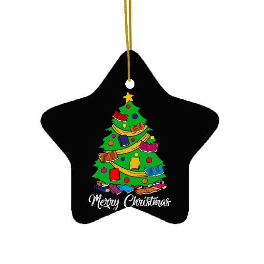 Merry Christmas Tree Love Reading Books Librarian Ceramic Ornaments