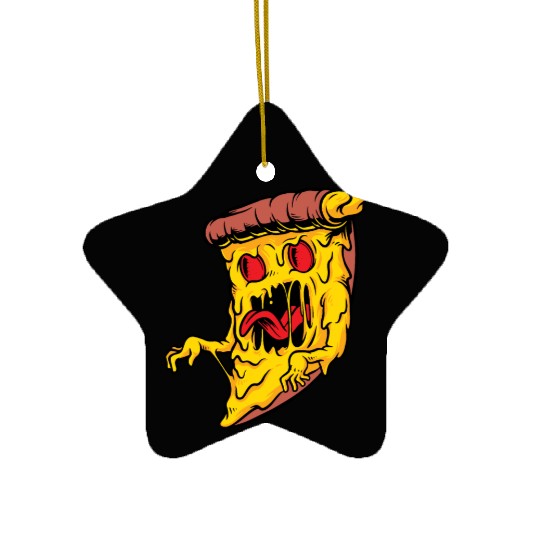 Scary Pizza Pizza scary horror cool graphic design Ceramic Ornaments