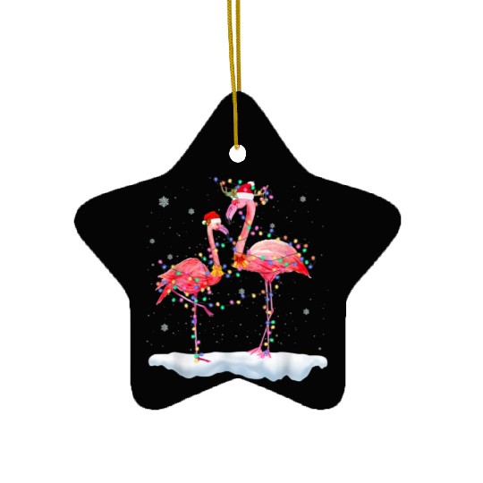 Flamingo Christmas Tree Santa Hat Xmas Light Merry Ceramic Ornaments