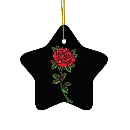 Red rose, Rose stem Ceramic Ornaments