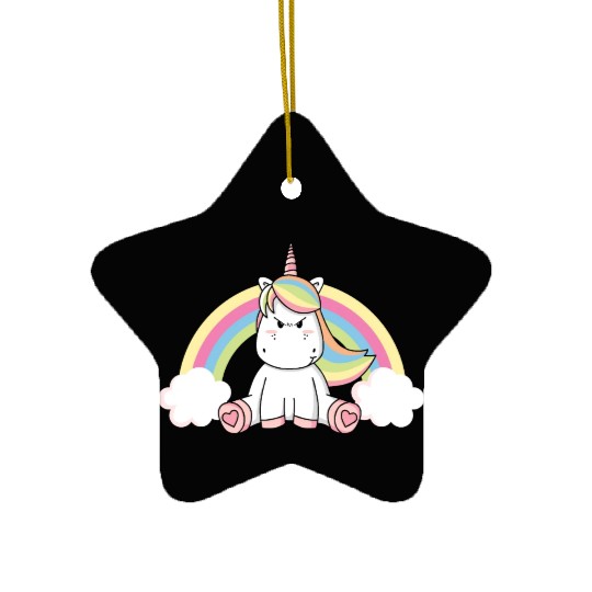 Grumpy Unicorn Evil Bad Mood Unicorn Rainbow Ceramic Ornaments