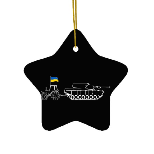 Ukrainian Tractor Pulling Tank With Ukraine Flag Ceramic Ornaments