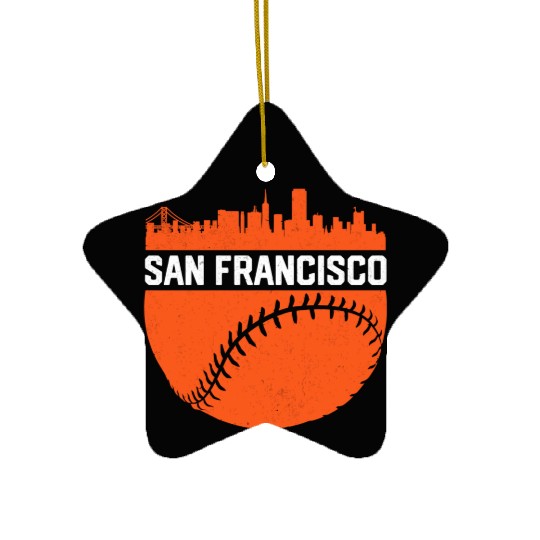 Vintage Downtown San Francisco Cali Skyline Baseba Ceramic Ornaments