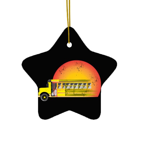 Retro Sunset School Bus Driver Ceramic Ornaments