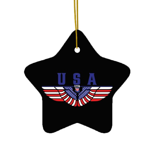 4th of July USA American Flag Eagle Colored Wings. Ceramic Ornaments