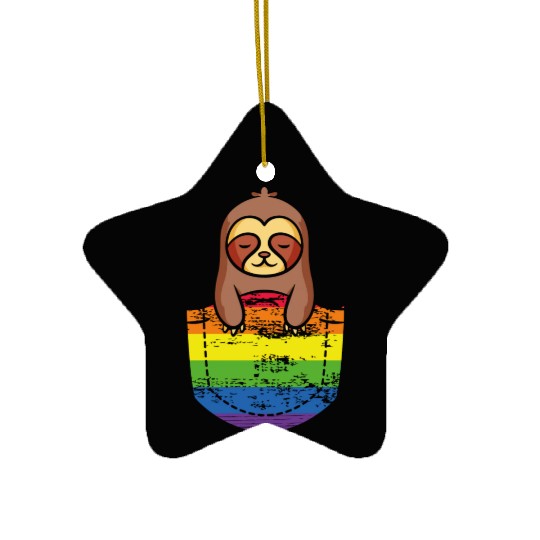 Pocket Sloth LGBTQ Rainbow Flag Pride Month Gay Ceramic Ornaments