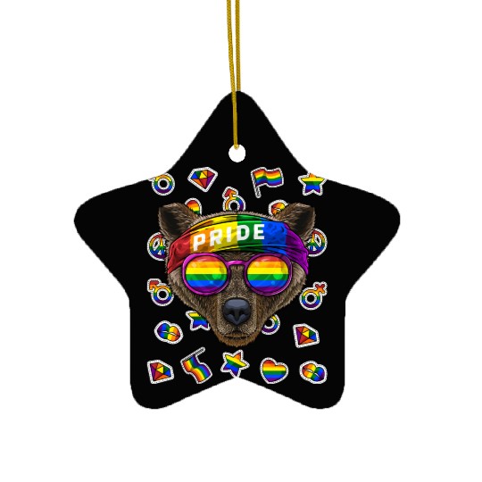 LGBT Bear Gay Pride Month Grizzly Bear Rainbow Les Ceramic Ornaments