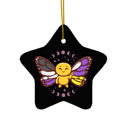 Gender Non-Binary Monarch Butterfly Subtle Pride Ceramic Ornaments