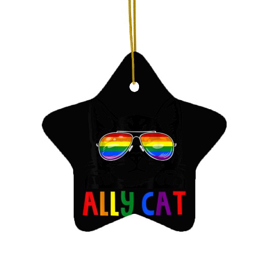 Ally Cat LGBT Gay Rainbow Pride Flag Ceramic Ornaments