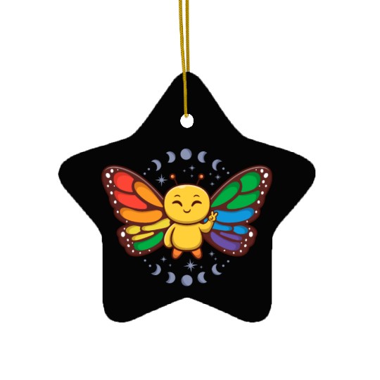 LGBTQ Rainbow Flag Monarch Butterfly Pride Month Ceramic Ornaments