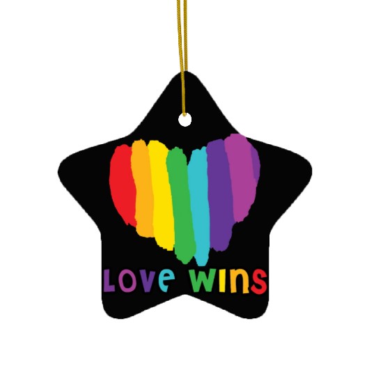 Love wins, pride rainbow heart Ceramic Ornaments