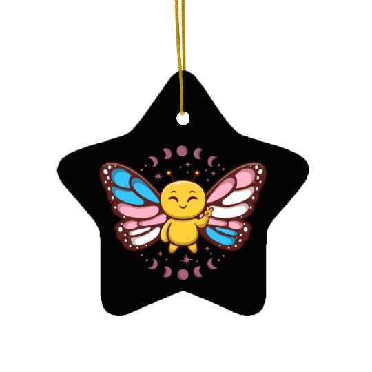 Transgender Monarch Butterfly Trans Subtle Pride Ceramic Ornaments