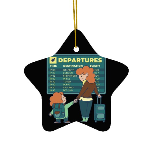 Airport Departures Flight Mom and Son traveling Ai Ceramic Ornaments