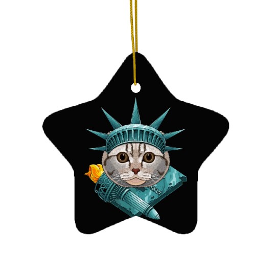 Statue Of Liberty Scottish Fold 4th Of July Cat US Ceramic Ornaments
