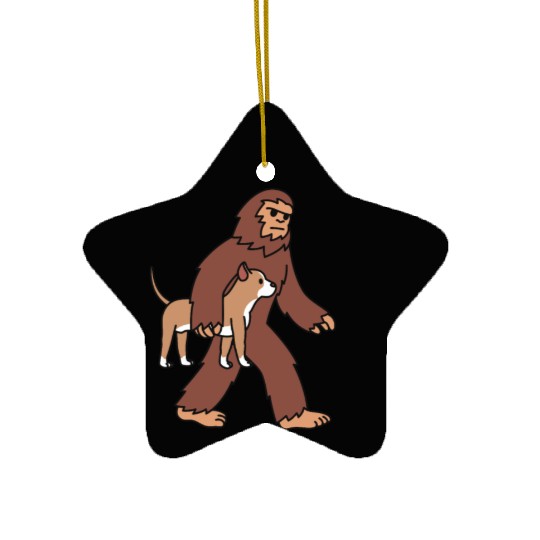 Bigfoot Sasquatch Walking Pit Bull Ceramic Ornaments