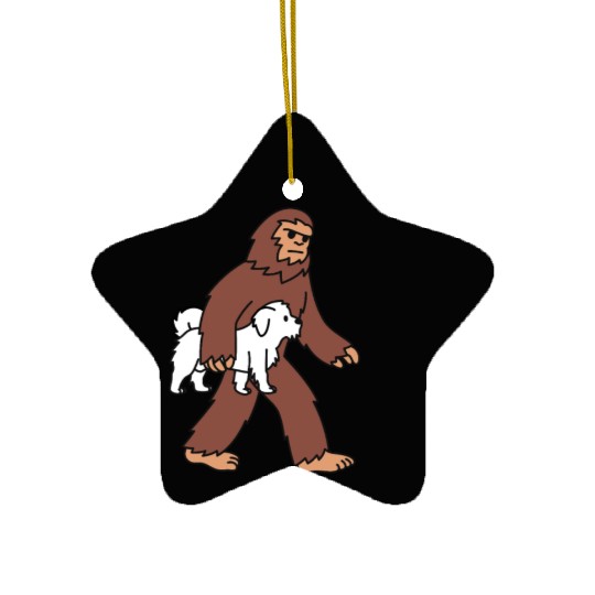 Bigfoot Sasquatch Walking Maltese Ceramic Ornaments