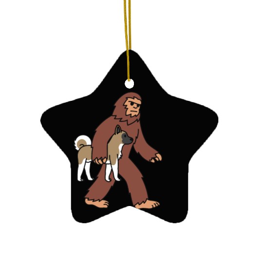 Bigfoot Sasquatch Walking Akita Ceramic Ornaments