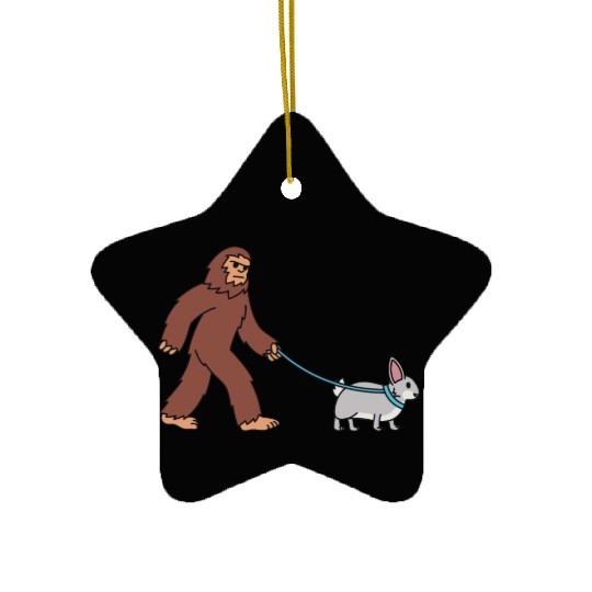 Bigfoot Sasquatch Walking Rabbit Ceramic Ornaments
