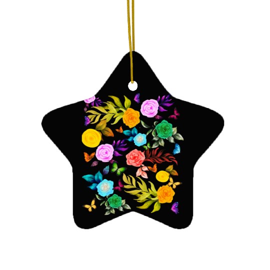 Pride Love - Background Flowers with Butterflies Ceramic Ornaments