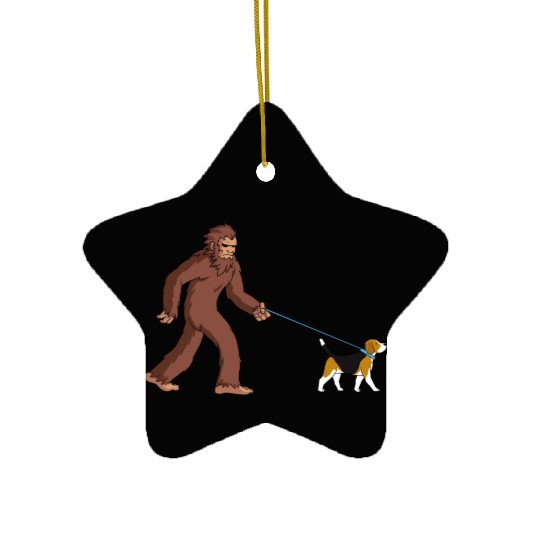 Bigfoot Sasquatch Walking Beagle Ceramic Ornaments