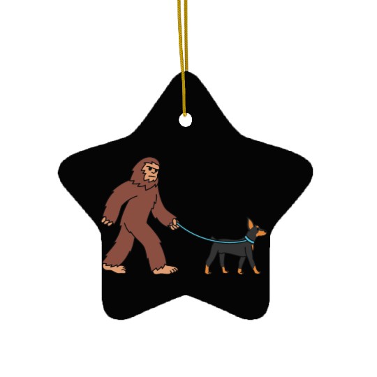 Bigfoot Sasquatch Walking Doberman Ceramic Ornaments