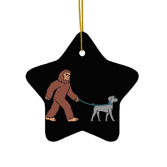 Bigfoot Sasquatch Walking Weimaraner Ceramic Ornaments