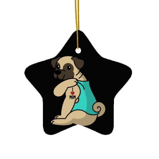 I Love Mom Tattoo Pug Ceramic Ornaments