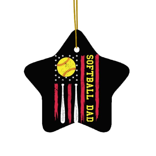 Softball Dad Vintage American Flag Ceramic Ornaments