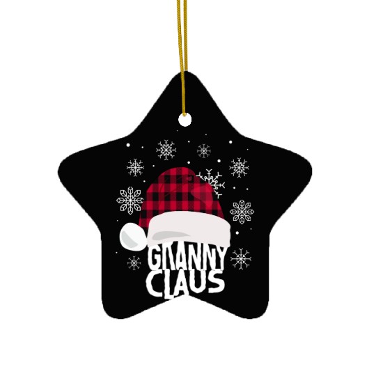 Womens Granny Claus Christmas Buffalo Plaid Santa Ceramic Ornaments