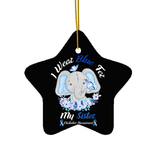 I Wear Blue For My Sister Elephant Diabetes Ceramic Ornaments