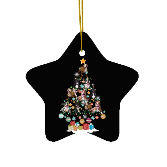 Pitbull Puppies Christmas Tree In A Bowl Funny Ceramic Ornaments