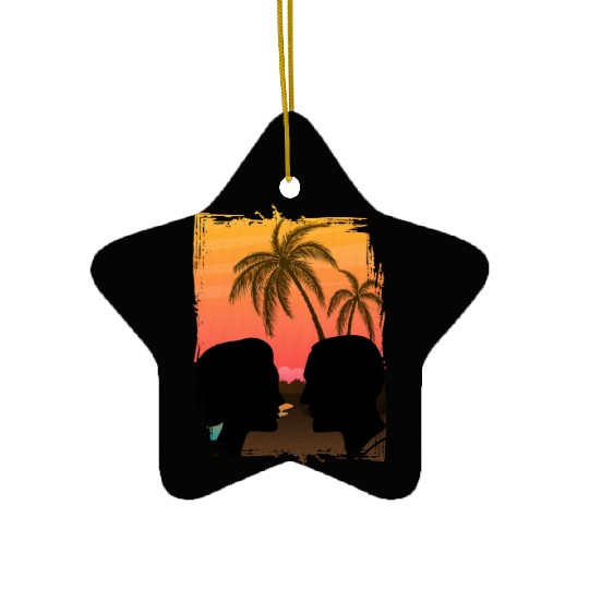 Couple Retro Sunset , Beach, Palm Trees, Vacation Ceramic Ornaments