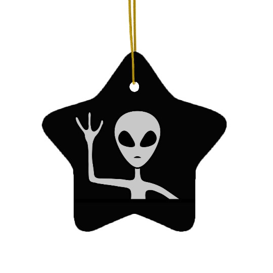 Gray male alien waving Ceramic Ornaments