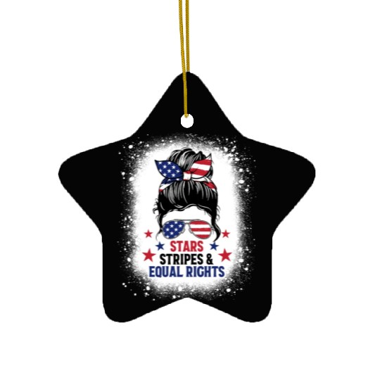 USA Messy Bun Bleached Stars Stripes Equal Rights Ceramic Ornaments