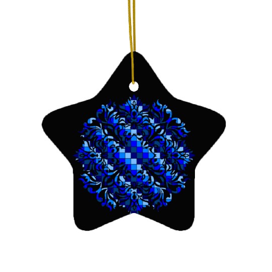Blue shades mosaic flower design Ceramic Ornaments