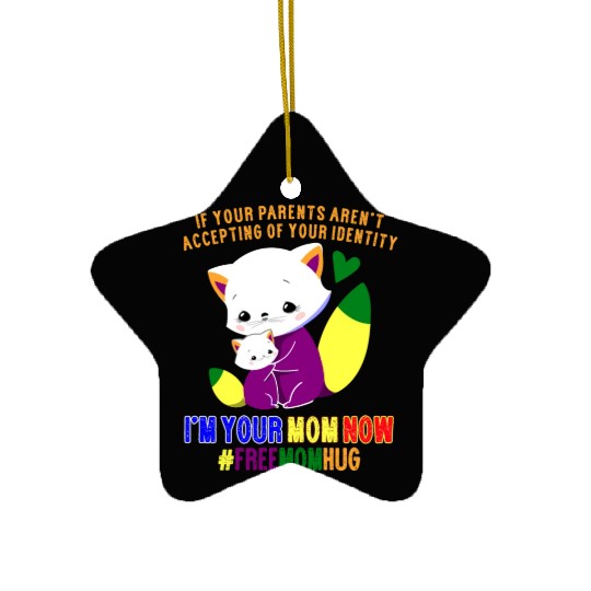Free Mom Hugs Proud Mama Cat and Kitten Pride Ceramic Ornaments